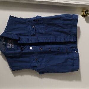 Men's Ring of Fire Blue Jean Vest Size L Discoloration Shoulders - see picture
